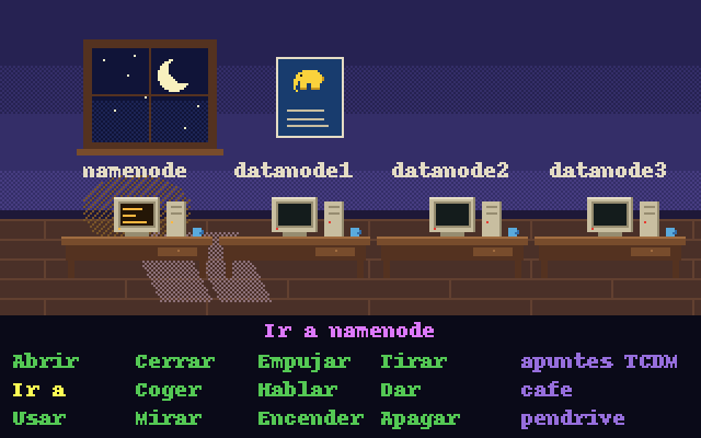 Animación: spark-submit --master yarn se lanza desde namenode y los ejecutores calculan en datanode1, datanode2 y datanode3